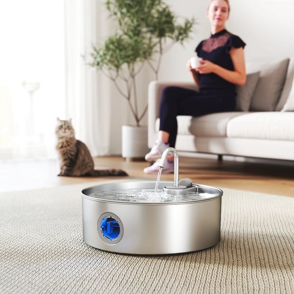 Kattfontän - Automatisk vattenfontän - Kapacitet 7 l - Tyst drift - Rostfritt stål 304 - Filtersystem - USB-driven - Silver