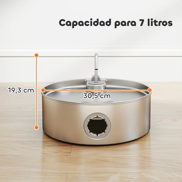 Kattfontän - Automatisk vattenfontän - Kapacitet 7 l - Tyst drift - Rostfritt stål 304 - Filtersystem - USB-driven - Silver