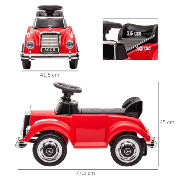 Barn gåbil - Fyrhjulig ride-on - Rattstyrning - Förvaring - Vältskydd - PP & metall - 77,5×41,5×45 cm - Röd