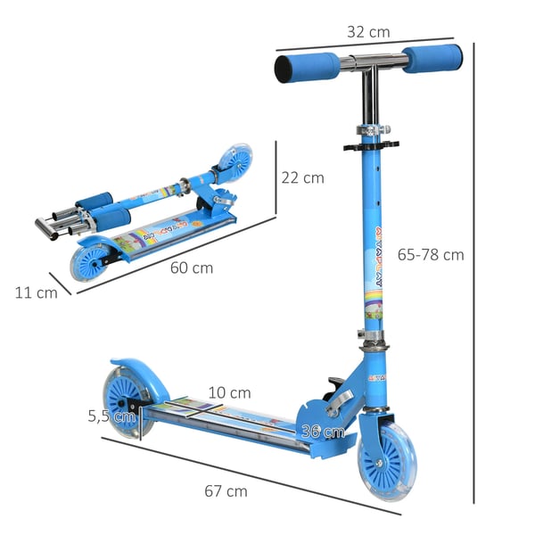 Barnscooter - Sparkcykel - Hopfällbar - 2 hjul - Höjdjusterbar - Max 50 kg - 67×32×78 cm - Rosa