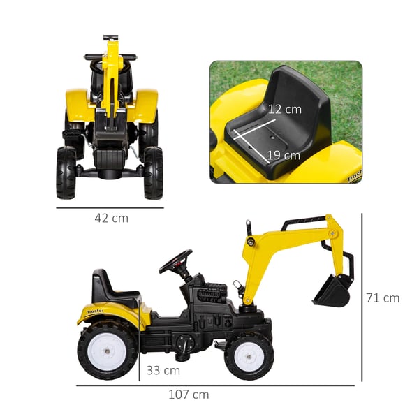 Barntraktor - Pedaltraktor Åkleksak - Frontskopa - Tuta - Fyra Hjul - Storlek 107×42×71 cm - Från 3 År - Gul