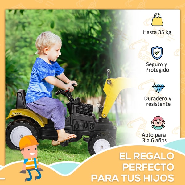 Barntraktor - Pedaltraktor Åkleksak - Frontskopa - Tuta - Fyra Hjul - Storlek 107×42×71 cm - Från 3 År - Gul