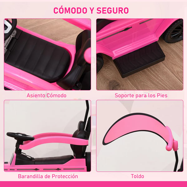 Gåbil för Barn - Ride-on Bil - 1–3 År - 4 Hjul - Metallram - Med Skjutstång - Icke-elektrisk - 85,5×40,5×95 cm - Rosa