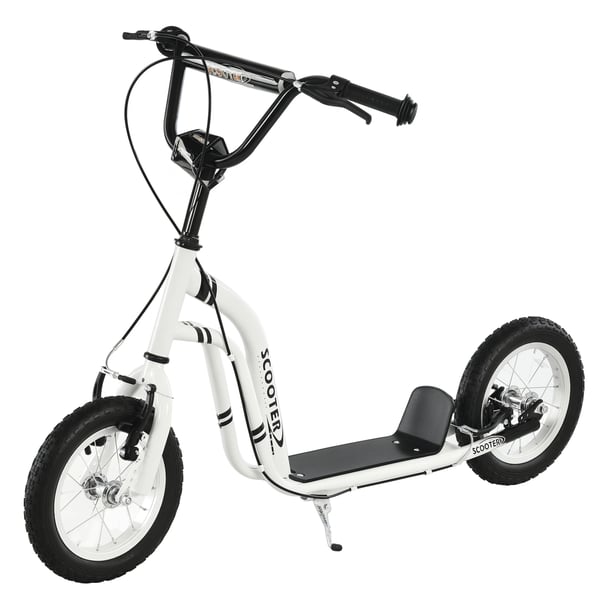 Sparkcykel för äldre barn - Kickbike - Icke-elektrisk - Höjdjusterbart styre - 2 luftfyllda däck - Metallram - 120×58×95 cm - Vit