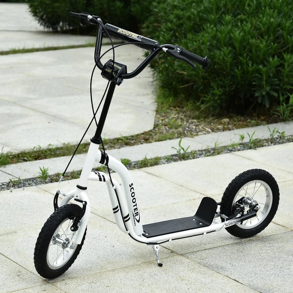 Sparkcykel för äldre barn - Kickbike - Icke-elektrisk - Höjdjusterbart styre - 2 luftfyllda däck - Metallram - 120×58×95 cm - Vit