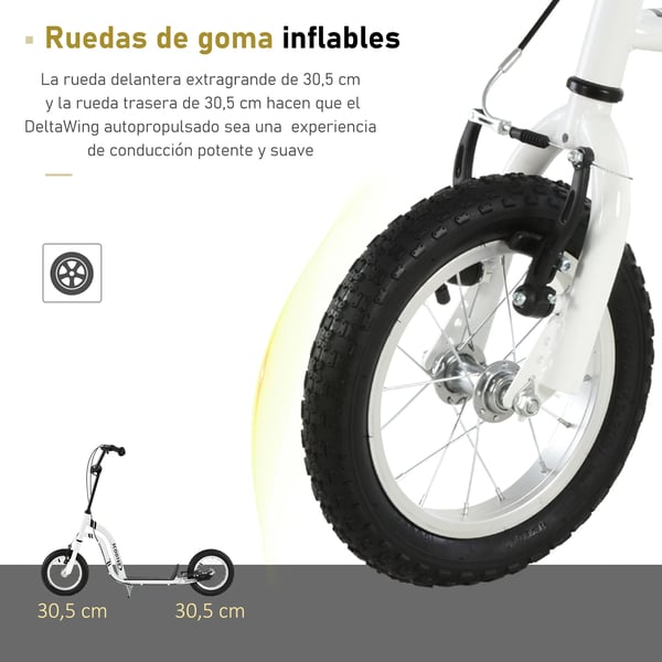 Sparkcykel för äldre barn - Kickbike - Icke-elektrisk - Höjdjusterbart styre - 2 luftfyllda däck - Metallram - 120×58×95 cm - Vit