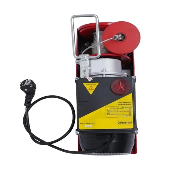 Elektrisk talje/spil - PA200 - 220 V 510 W - 100/200 kg løftekapacitet - 12 m galvaniseret stålkabel - Fjernbetjening - EU-stik - Rød