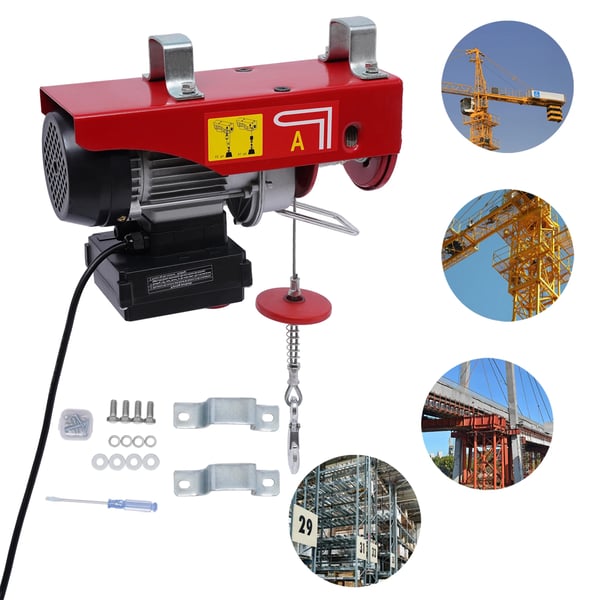 Elektrisk talje/spil - PA200 - 220 V 510 W - 100/200 kg løftekapacitet - 12 m galvaniseret stålkabel - Fjernbetjening - EU-stik - Rød