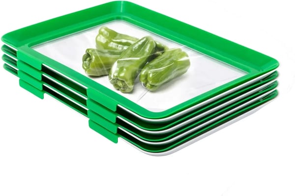 Madopbevaring - Vakuumforseglet bakke - 4-pak - 30 x 22 cm - Stabelbar - Til køleskab - Grøn