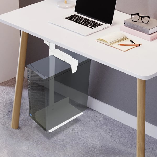 PC-hållare - Väggfäste och under skrivbord - Justerbar - Max 30 kg - Rektangulär - Vit