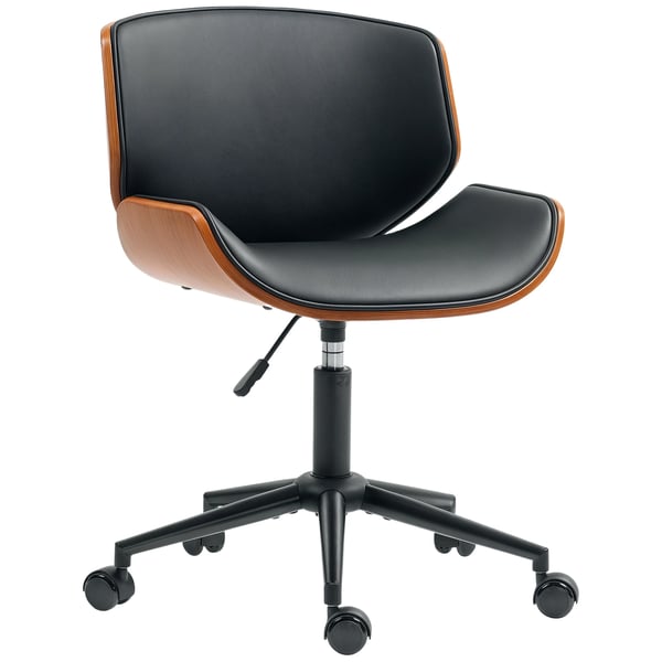 Kontorsstol utan armstöd - Svängbar skrivbordsstol - Höjdjusterbar - Ergonomisk - Hjul - PU Konstläder - 52×54×74–84 cm - Svart