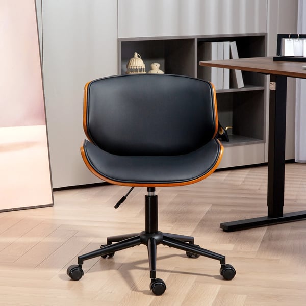 Kontorsstol utan armstöd - Svängbar skrivbordsstol - Höjdjusterbar - Ergonomisk - Hjul - PU Konstläder - 52×54×74–84 cm - Svart