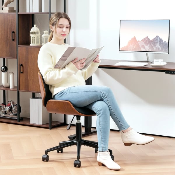 Kontorsstol utan armstöd - Svängbar skrivbordsstol - Höjdjusterbar - Ergonomisk - Hjul - PU Konstläder - 52×54×74–84 cm - Svart