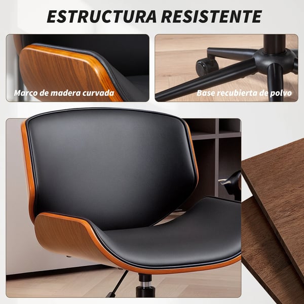 Kontorsstol utan armstöd - Svängbar skrivbordsstol - Höjdjusterbar - Ergonomisk - Hjul - PU Konstläder - 52×54×74–84 cm - Svart