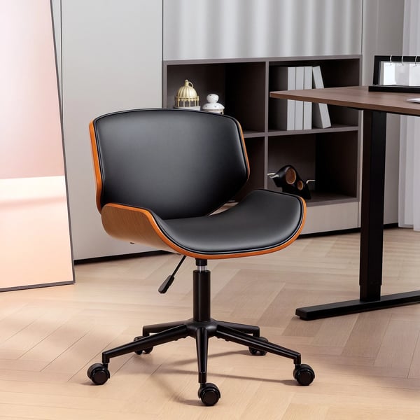 Kontorsstol utan armstöd - Svängbar skrivbordsstol - Höjdjusterbar - Ergonomisk - Hjul - PU Konstläder - 52×54×74–84 cm - Svart