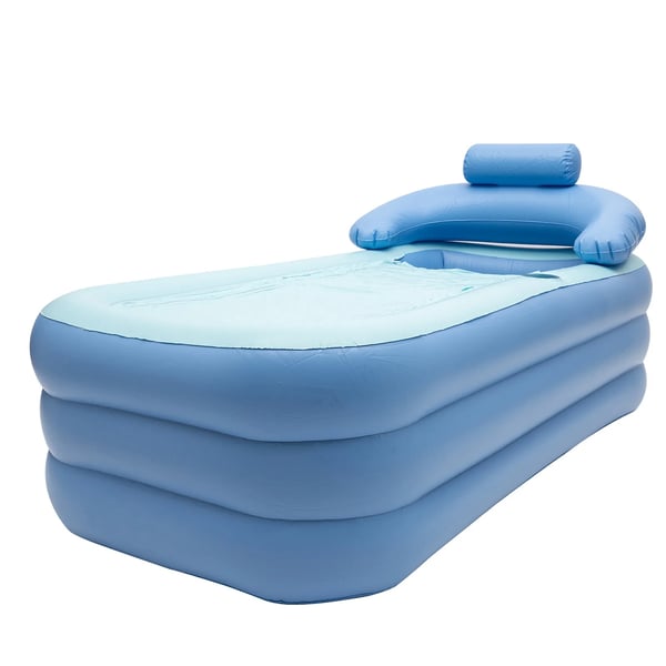 Bærbart oppusteligt badekar - Fritstående rektangulært - Størrelse 150×80 cm - Ryglæn & Kopholder - Afløbsslange 65 cm - PVC - Max 85 kg, ≤1,7 m