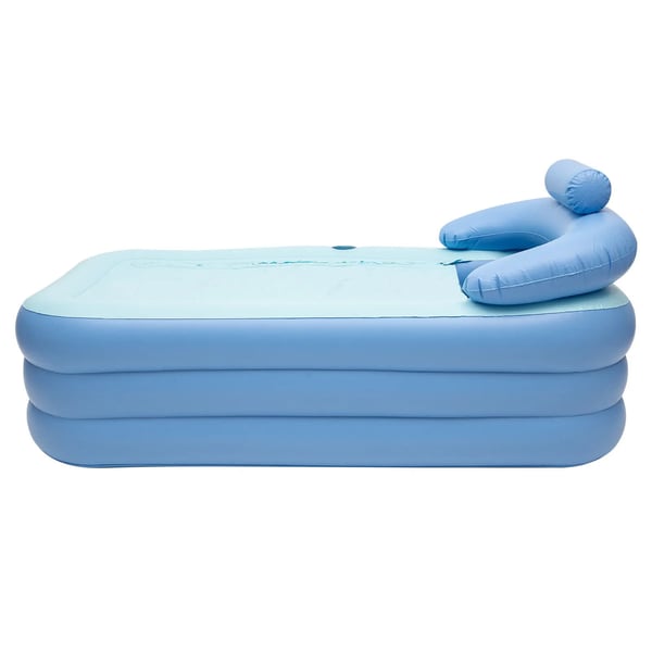 Bærbart oppusteligt badekar - Fritstående rektangulært - Størrelse 150×80 cm - Ryglæn & Kopholder - Afløbsslange 65 cm - PVC - Max 85 kg, ≤1,7 m