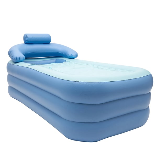 Bærbart oppusteligt badekar - Fritstående rektangulært - Størrelse 150×80 cm - Ryglæn & Kopholder - Afløbsslange 65 cm - PVC - Max 85 kg, ≤1,7 m