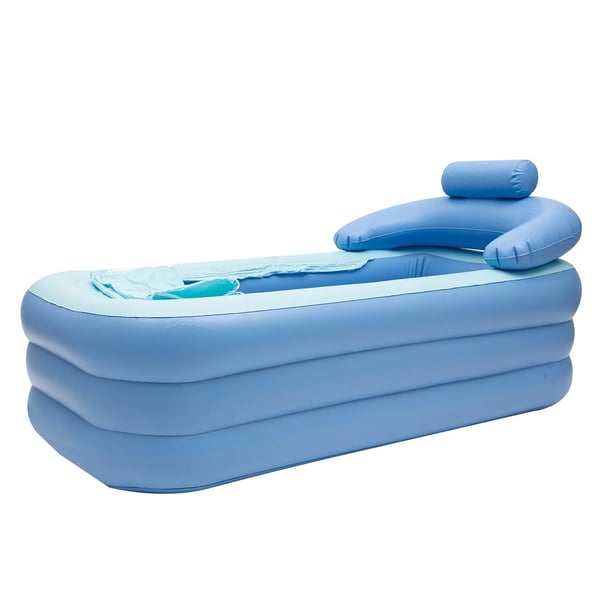 Bærbart oppusteligt badekar - Fritstående rektangulært - Størrelse 150×80 cm - Ryglæn & Kopholder - Afløbsslange 65 cm - PVC - Max 85 kg, ≤1,7 m