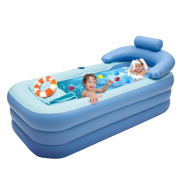 Bærbart oppusteligt badekar - Fritstående rektangulært - Størrelse 150×80 cm - Ryglæn & Kopholder - Afløbsslange 65 cm - PVC - Max 85 kg, ≤1,7 m