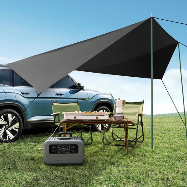 Bilmarkis - Universellt SUV-biltält - Vattentät 600D Oxford - Reflekterande Mylar - Aluminiumstänger - För 3–4 Personer - Enkellager - Svart