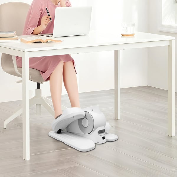 Mini pedaltræner - Siddende fodtræner - Fjernbetjening + Knapper - LCD-Display - 12 Hastigheder - 50 W - Rækkevidde 1–2 m - Hvid