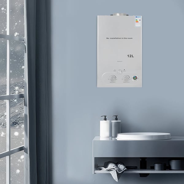 Gasvarmvattenberedare - Tanklös väggmodell - 8 L - LPG/Propan - Automatisk tändning 2×1,5 V - G1/2 (12,7 mm) - Verkningsgrad ≥80,8%