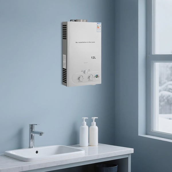 Gasvarmvattenberedare - Tanklös väggmodell - 8 L - LPG/Propan - Automatisk tändning 2×1,5 V - G1/2 (12,7 mm) - Verkningsgrad ≥80,8%