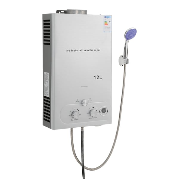 Gasvattenberedare - LPG/Propan genomströmningsmodell - 12 L - 24 kW - Öppen skorsten - Automatisk el-pulständning 2x1,5 V