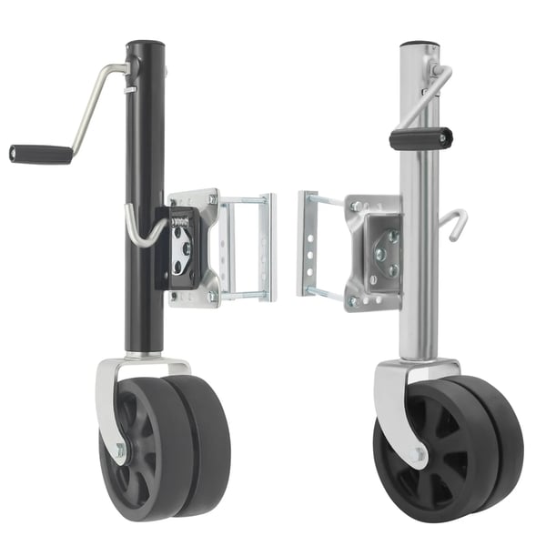 Trailer Jockeyhjul/Støttehjul - Dobbelt Hjul - Bæreevne 907 kg - Løftehøjde 26 cm - Hjul 20,3 cm - Ekstra Kraftig - Sølv