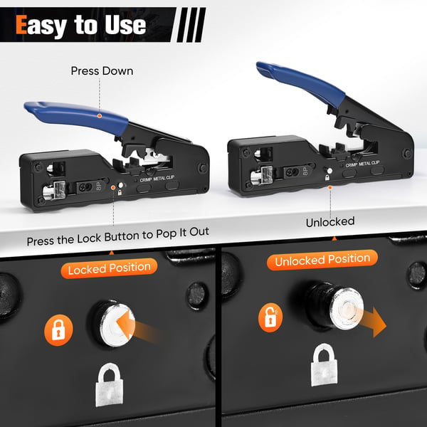 Netværksværktøjssæt - RJ45 crimpetang - 20x RJ45 Cat7/Cat6a Pass-Through - Netværkstester - LSA punch down-værktøj - Afisoleringstang - Himmelblå