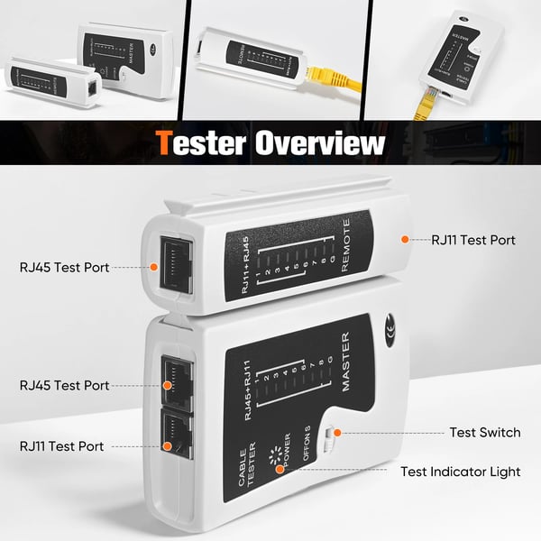 Netværksværktøjssæt - RJ45 crimpetang - 20x RJ45 Cat7/Cat6a Pass-Through - Netværkstester - LSA punch down-værktøj - Afisoleringstang - Himmelblå