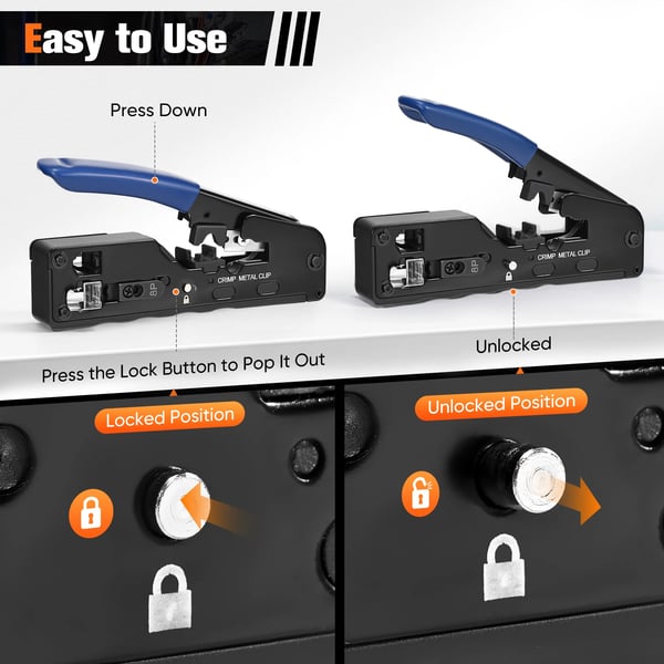 Netværksværktøjssæt - RJ45 crimpetang - 20x RJ45 Cat7/Cat6a Pass-Through - Netværkstester - LSA punch down-værktøj - Afisoleringstang - Himmelblå