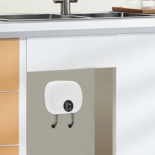 Elektrisk gennemstrømsvandvarmer - Mini - 5500 W - IPX4 - Justerbar 30–55°C - Startflow 800 ml/min - Ledning 75 cm - Hvid
