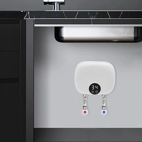 Elektrisk gennemstrømsvandvarmer - Mini - 5500 W - IPX4 - Justerbar 30–55°C - Startflow 800 ml/min - Ledning 75 cm - Hvid