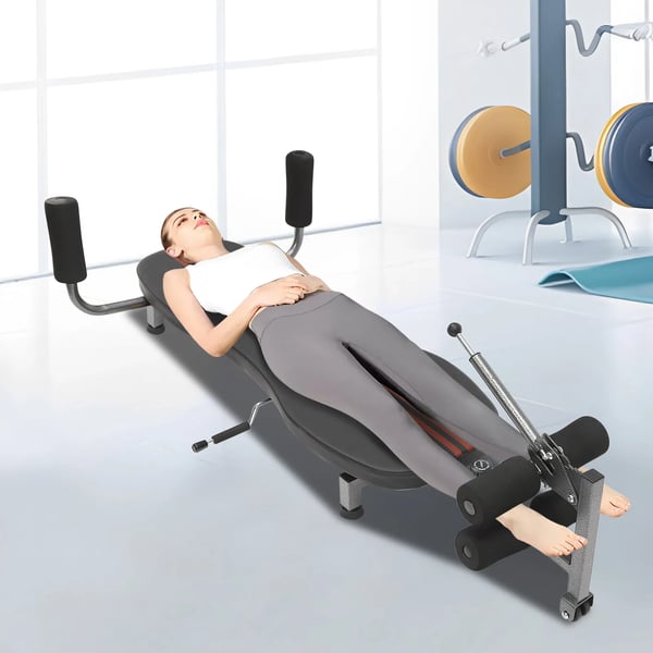 Teleskopisk rygdekompressionsbænk - Inversionsbord - Belastning 150 kg - Justerbar 145–185 cm - Til højde 1,45–1,85 m - Sort