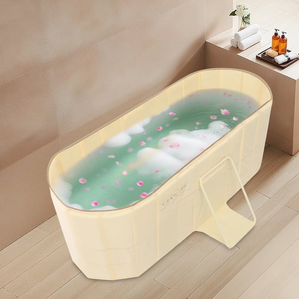 Sammenklappeligt badekar - Bærbar badebalje - 150×55×50 cm - PVC - Til isbad, hjem og SPA - Gul