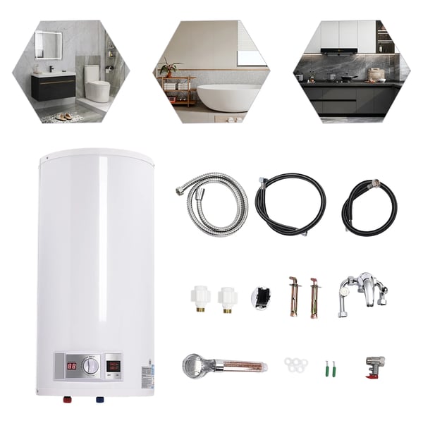 Elektrisk vandvarmer - 50 L - 2000 W - Lodret vægmontering - 25–75 °C Termostat - IPX4 - Rustfrit stål & emalje