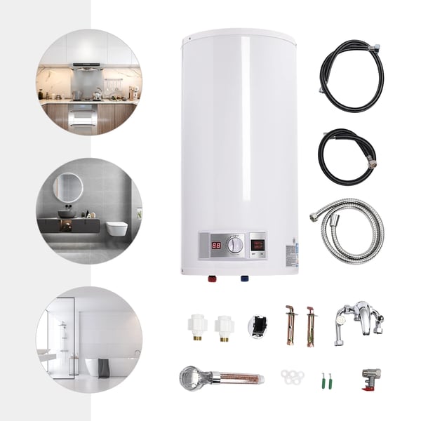 Elektrisk vandvarmer - 50 L - 2000 W - Lodret vægmontering - 25–75 °C Termostat - IPX4 - Rustfrit stål & emalje