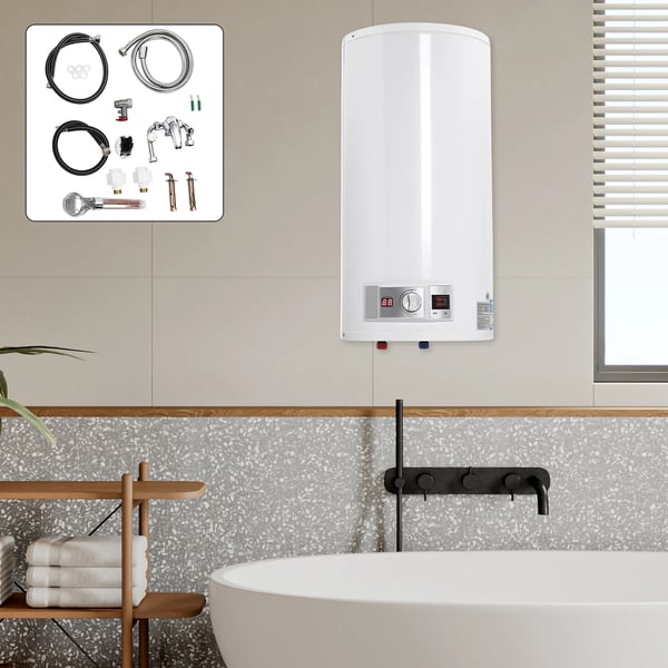 Elektrisk vandvarmer - 50 L - 2000 W - Lodret vægmontering - 25–75 °C Termostat - IPX4 - Rustfrit stål & emalje