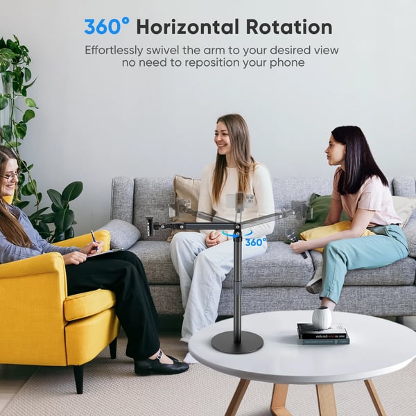Mobil- og tabletholder - Bordholder - 70 cm Arm - Svanenhals - Justerbar Højde - Til Live-streaming - Universal - Sort