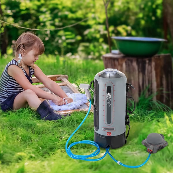 Campingbruser 12 l - Bærbar trykbruser - Vandtæt gummi - Med opbevaringstaske - Ikke-elektrisk - Sort