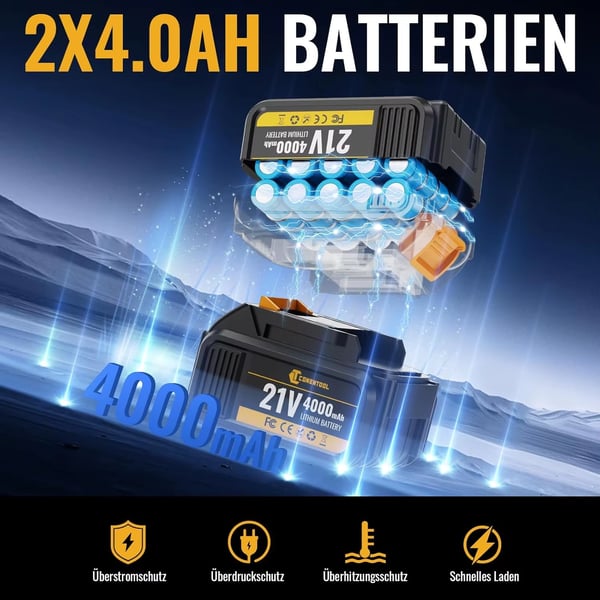 Elektrisk slagnøgle - Batteridrevet møtriknøgle - 1200 Nm højt moment - 0–2000 o/min - Li‑ion, uden batteri - CE‑certificeret - Gul