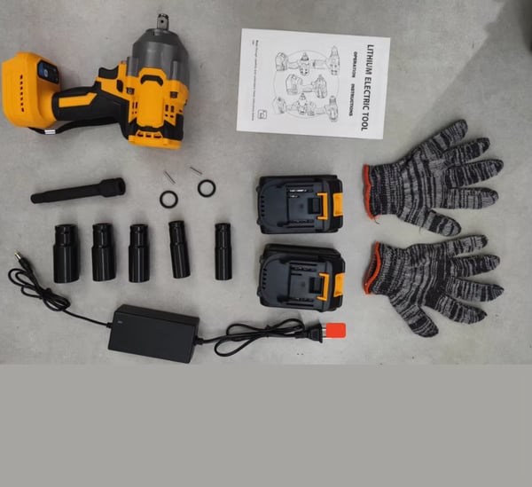 Elektrisk slagnøgle - Batteridrevet møtriknøgle - 1200 Nm højt moment - 0–2000 o/min - Li‑ion, uden batteri - CE‑certificeret - Gul
