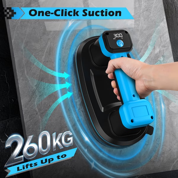 Vakuumløfter - Batteridrevet - 260 kg kapacitet - Dobbeltmotor - Til fliser - LCD-display - Skridsikkert greb - CE-godkendt