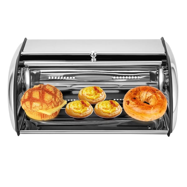 Brødkasse / brødbeholder - Rustfrit stål - Rullelåg - 5 l kapacitet - Ventileret - Nem at rengøre - Til hjem og erhverv - Sølv
