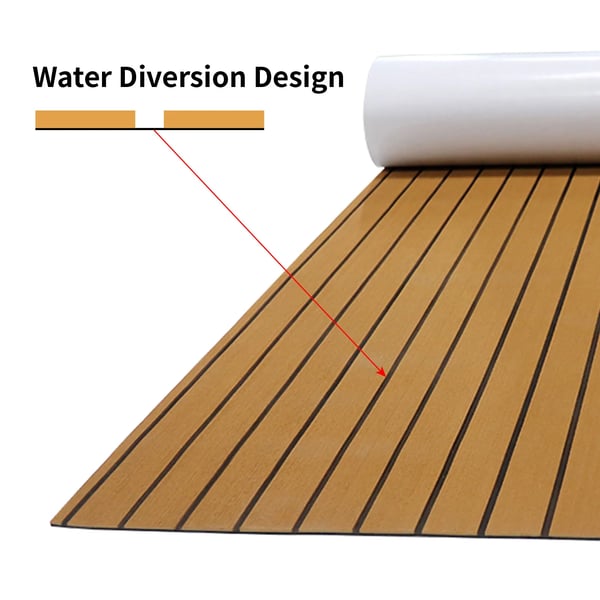 Marin EVA Däcksmatta - Båtgolv Matta - Halkfri - Teakmönster - 240×60 cm - 6 mm - Röd