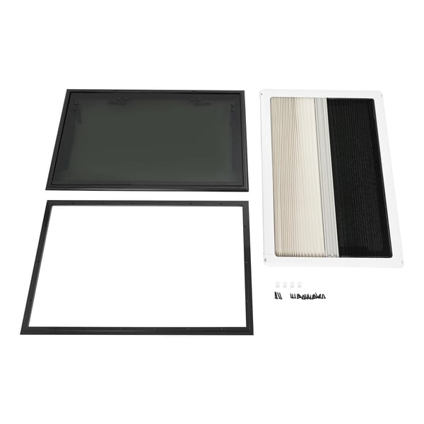 Vindue til autocamper/campingvogn - Udadgående - 82,6×52,6 cm - Aluminiumlegering - Sandwichmontage - 18% tonet glas med solbeskyttelse - Sort