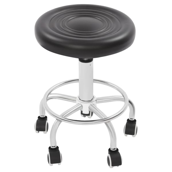 Rulletaburet - Snurrestol - Højdejusterbar - 360° drejbar - 5 hjul - Max 150 kg - Ergonomisk sæde - Stålramme - Sort