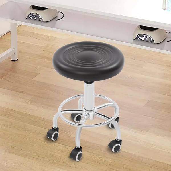 Rulletaburet - Snurrestol - Højdejusterbar - 360° drejbar - 5 hjul - Max 150 kg - Ergonomisk sæde - Stålramme - Sort